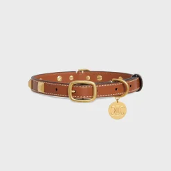 Sale MEDIUM THIN DOG COLLAR IN SMOOTH CALFSKIN WITH PYRAMID STUDS Dog Accessories