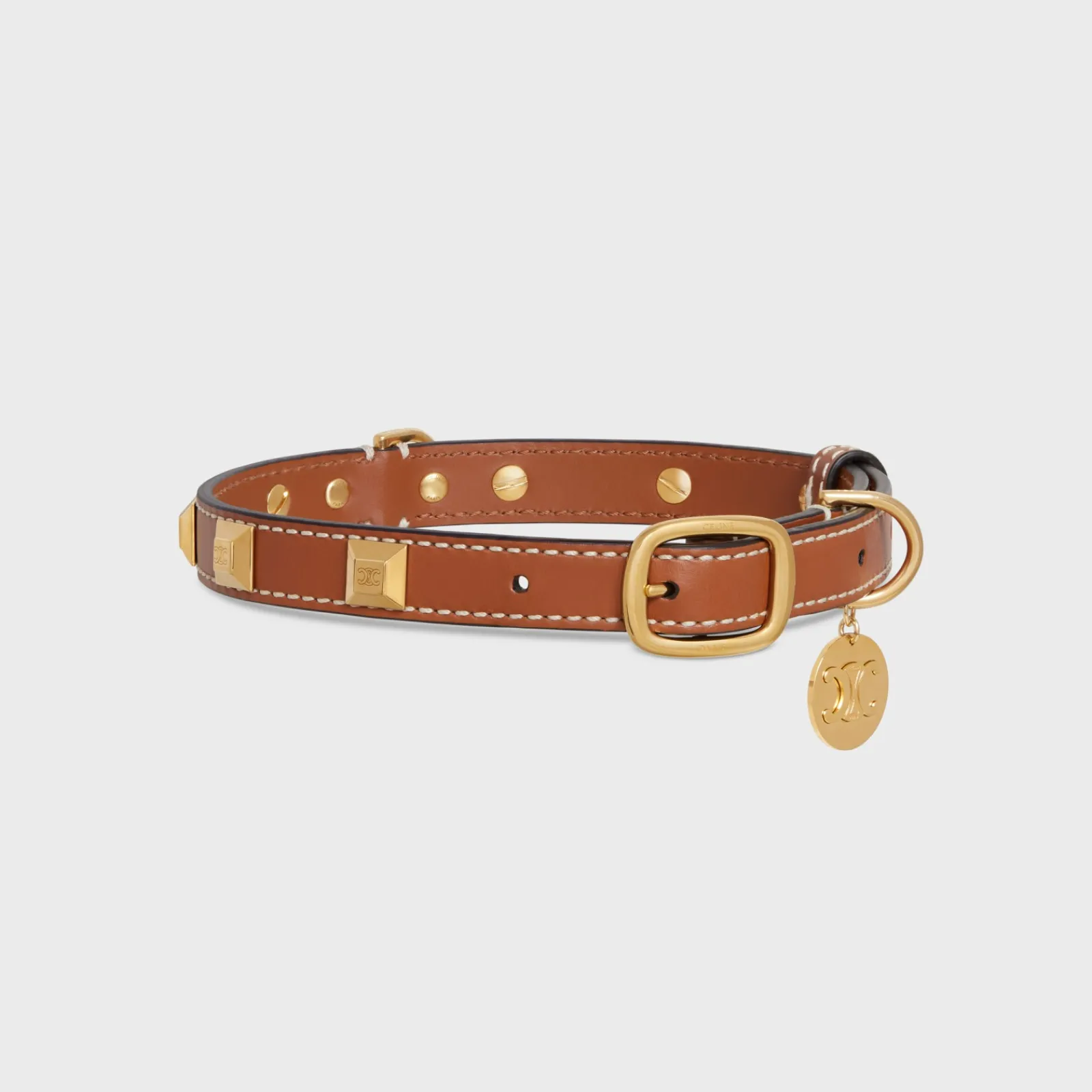 Sale MEDIUM THIN DOG COLLAR IN SMOOTH CALFSKIN WITH PYRAMID STUDS Dog Accessories