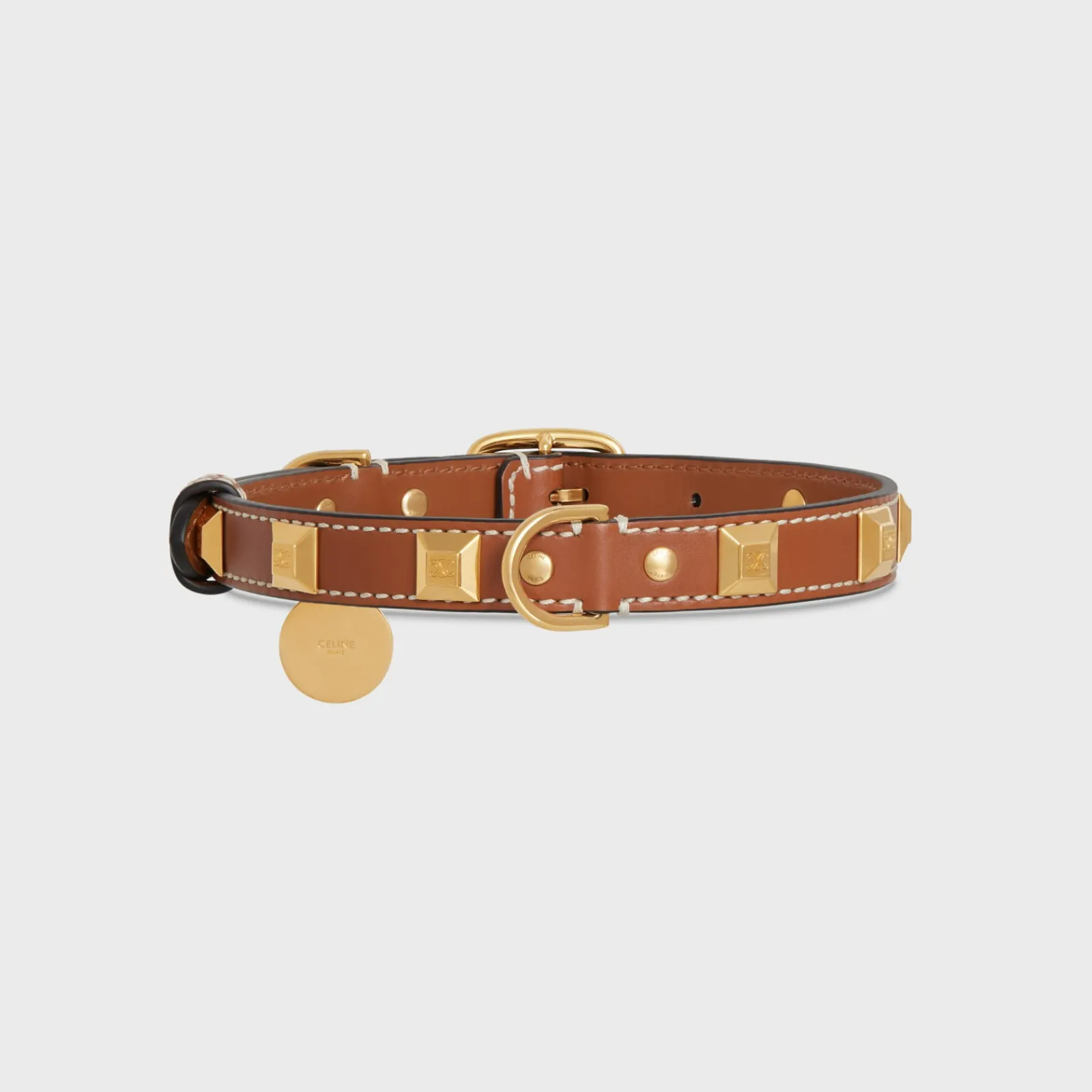 Sale MEDIUM THIN DOG COLLAR IN SMOOTH CALFSKIN WITH PYRAMID STUDS Dog Accessories