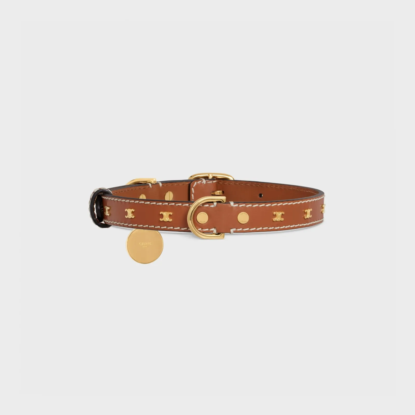 Clearance Medium Thin Dog Collar in Smooth Calfskin with Triomphe Studs Dog Accessories