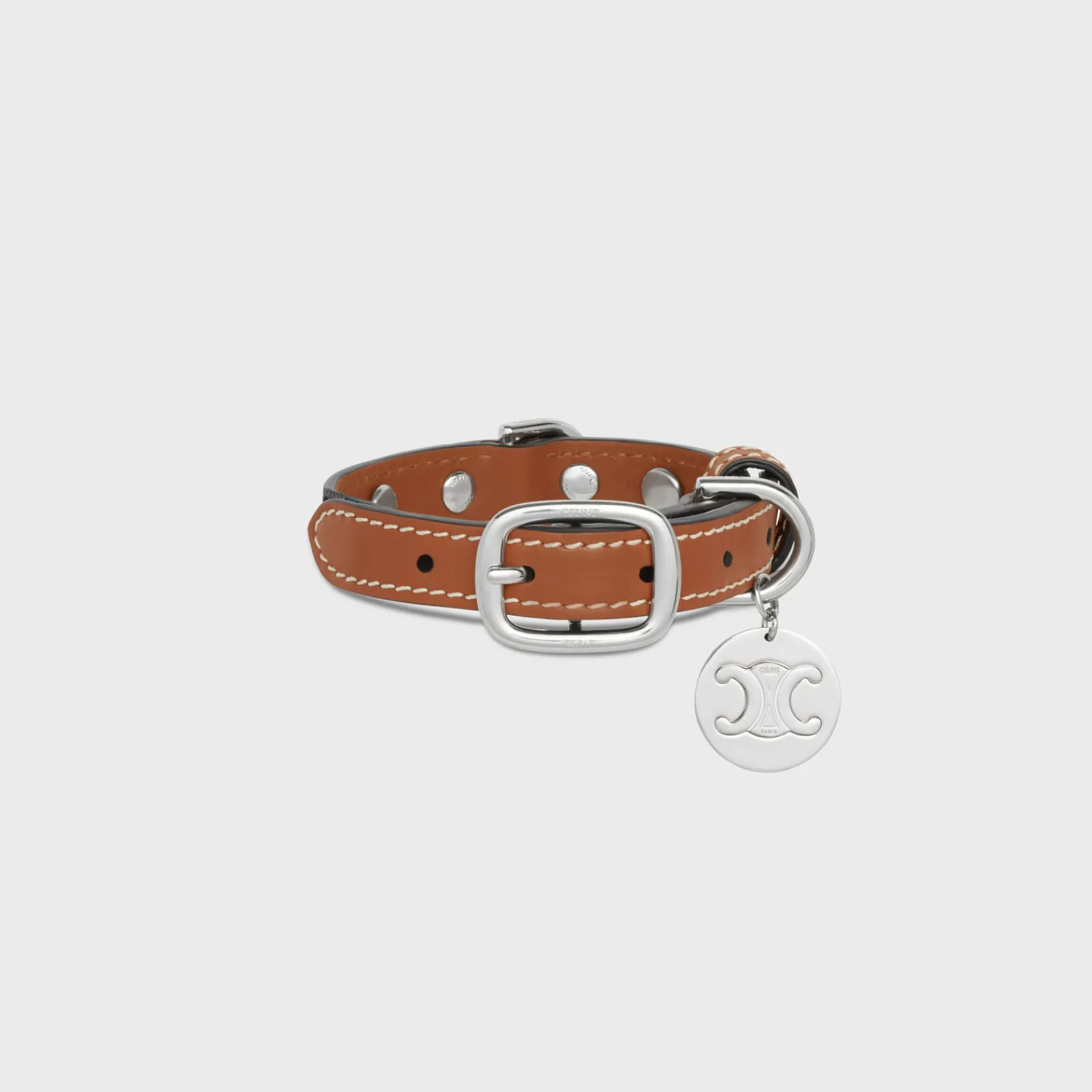 Clearance Nano Extra Thin Dog Collar in Triomphe Canvas and Calfskin with studs Dog Accessories