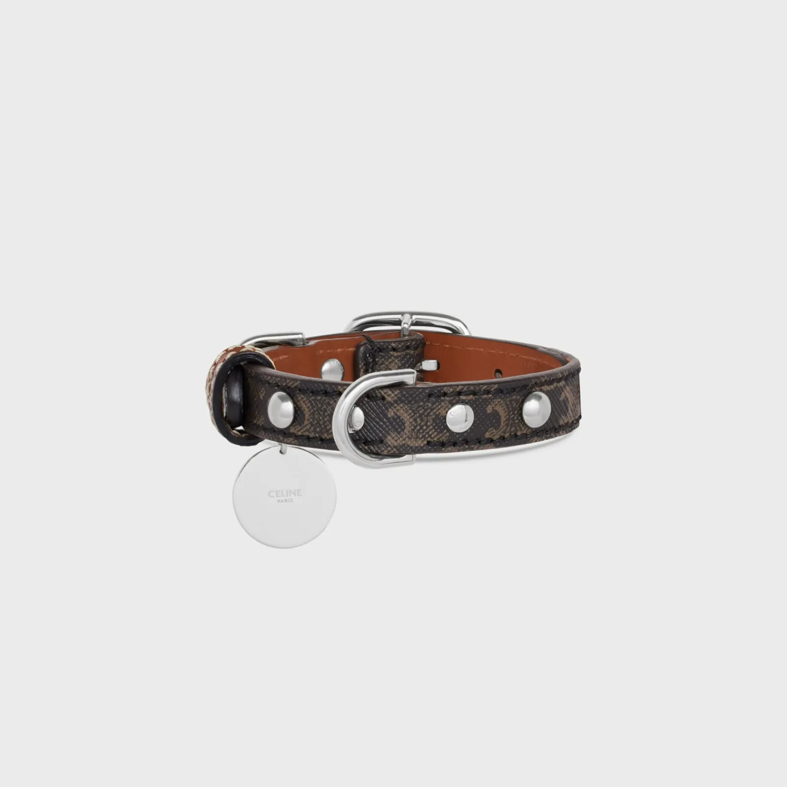 Clearance Nano Extra Thin Dog Collar in Triomphe Canvas and Calfskin with studs Dog Accessories