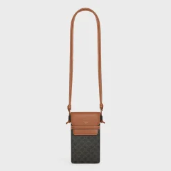 Discount PHONE POUCH WITH FLAP in Triomphe Canvas and Lambskin Women Triomphe Canvas | Categories·Pouches And Tech Accessories