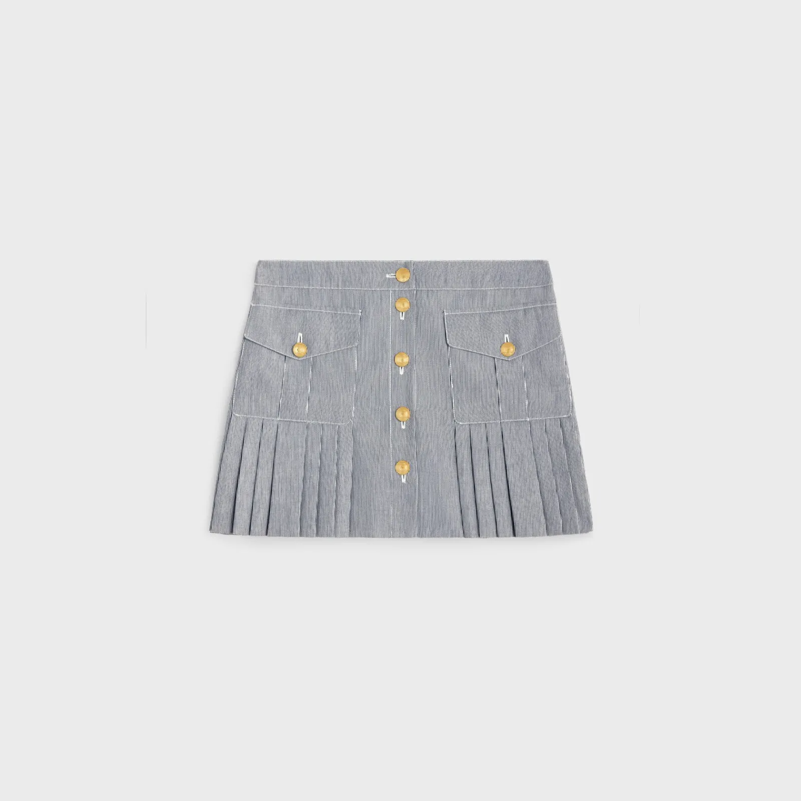 Discount pleated mini skirt in striped cotton Women Dresses And Skirts