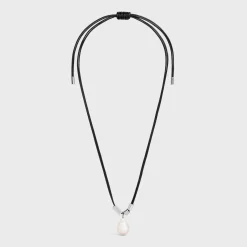 Outlet San Onofre Baroque Pearl Necklace in Cultured Pearl, Cotton and Brass with Rhodium Finish Necklaces