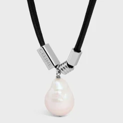 Outlet San Onofre Baroque Pearl Necklace in Cultured Pearl, Cotton and Brass with Rhodium Finish Necklaces