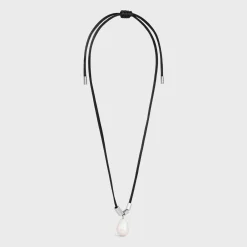 Outlet San Onofre Baroque Pearl Necklace in Cultured Pearl, Cotton and Brass with Rhodium Finish Necklaces