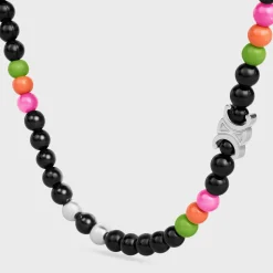 Outlet San Onofre Triomphe Necklace in Onyx, Glass Pearls and Brass with Rhodium Finish Necklaces