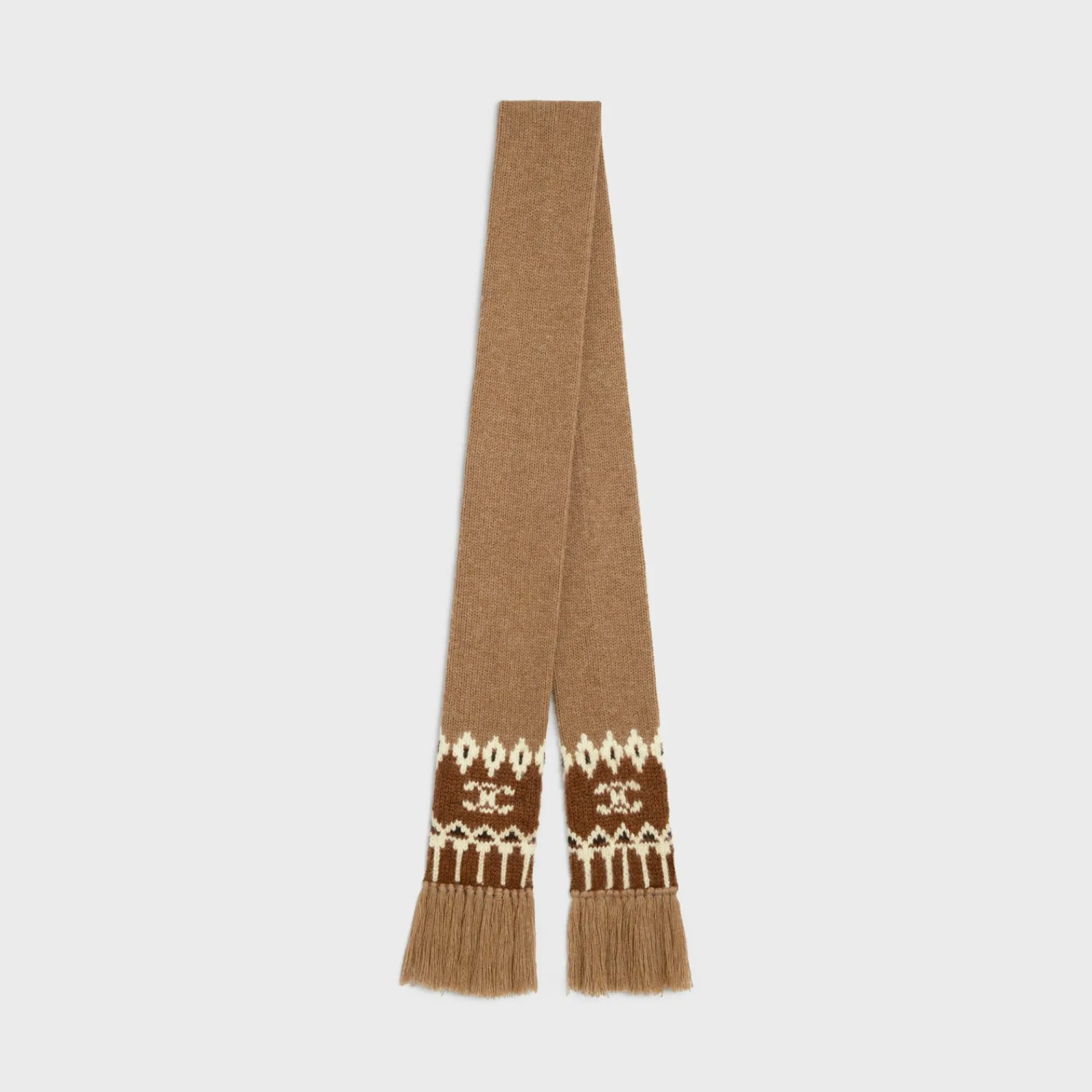 Fashion scarf in triomphe fair isle wool Women Beanies And Scarves