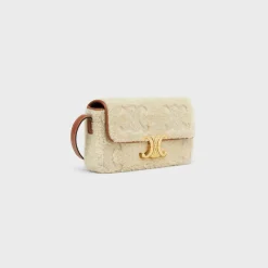 New SHOULDER BAG CLAUDE in SHEARLING WITH TRIOMPHE EMBROIDERIES Women More Lines·Claude | Categories·Shoulder Bags