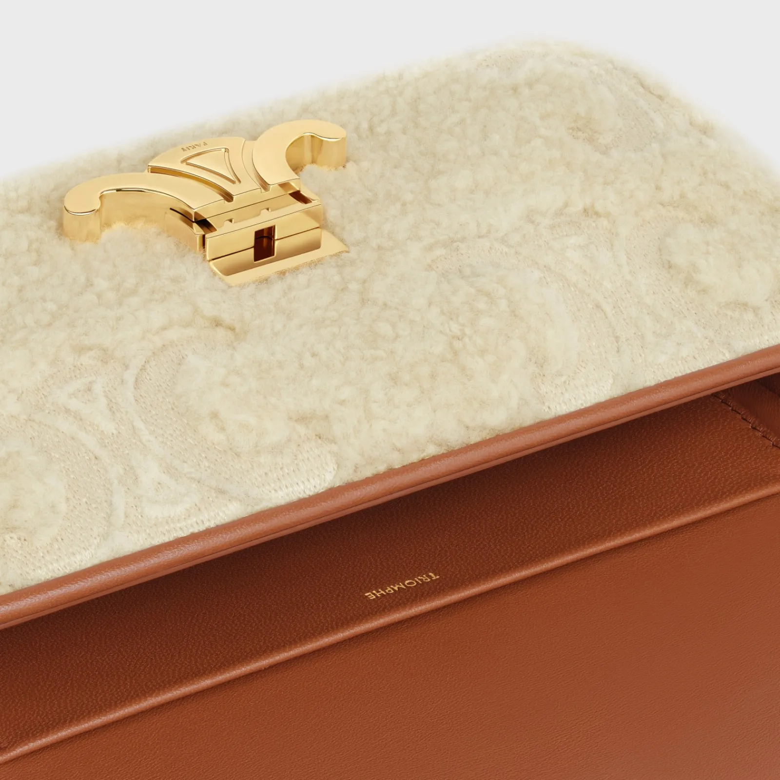 New SHOULDER BAG CLAUDE in SHEARLING WITH TRIOMPHE EMBROIDERIES Women More Lines·Claude | Categories·Shoulder Bags