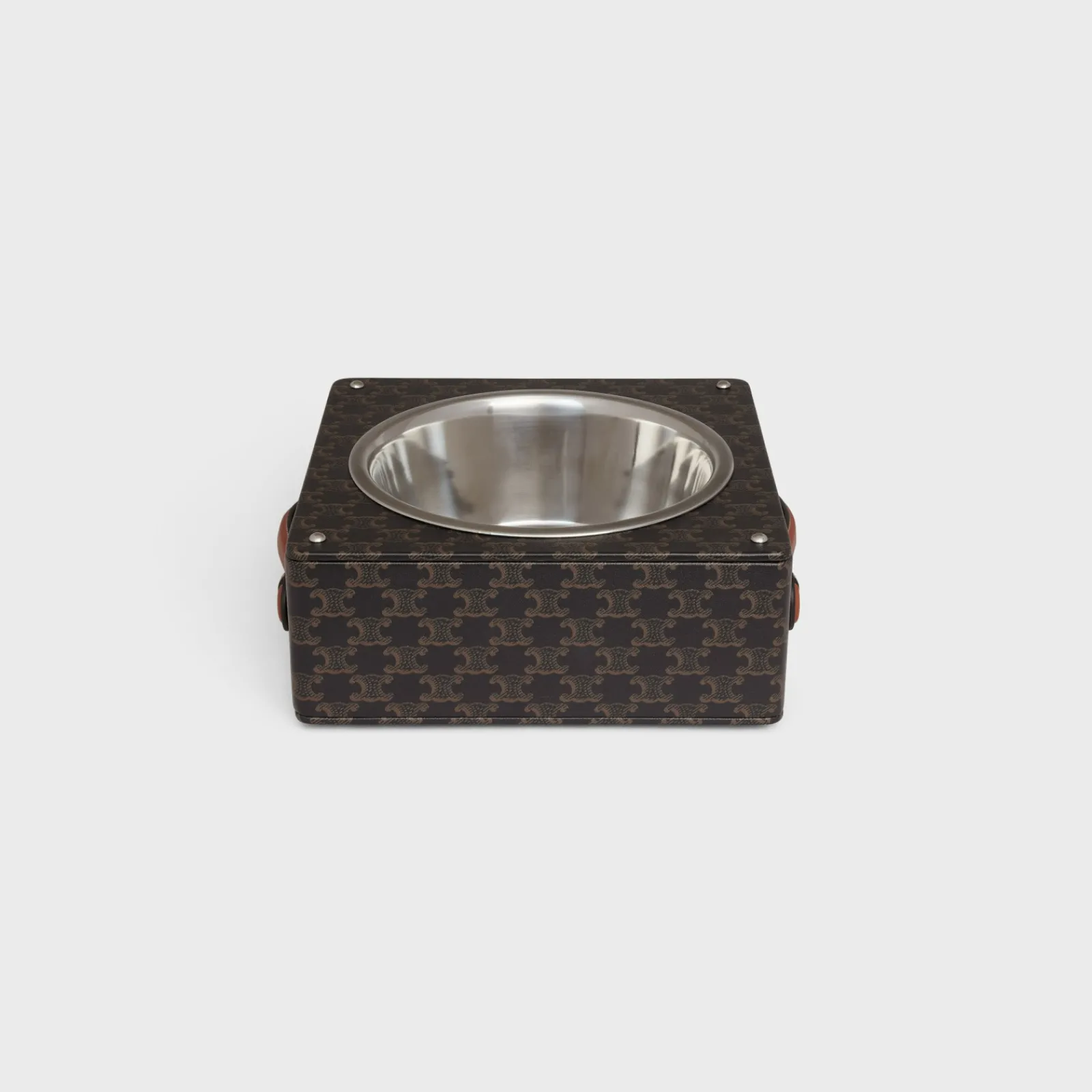 Hot Single Dog Bowl in Nappa Lambskin with Triomphe Canvas Print and Calfskin Dog Accessories