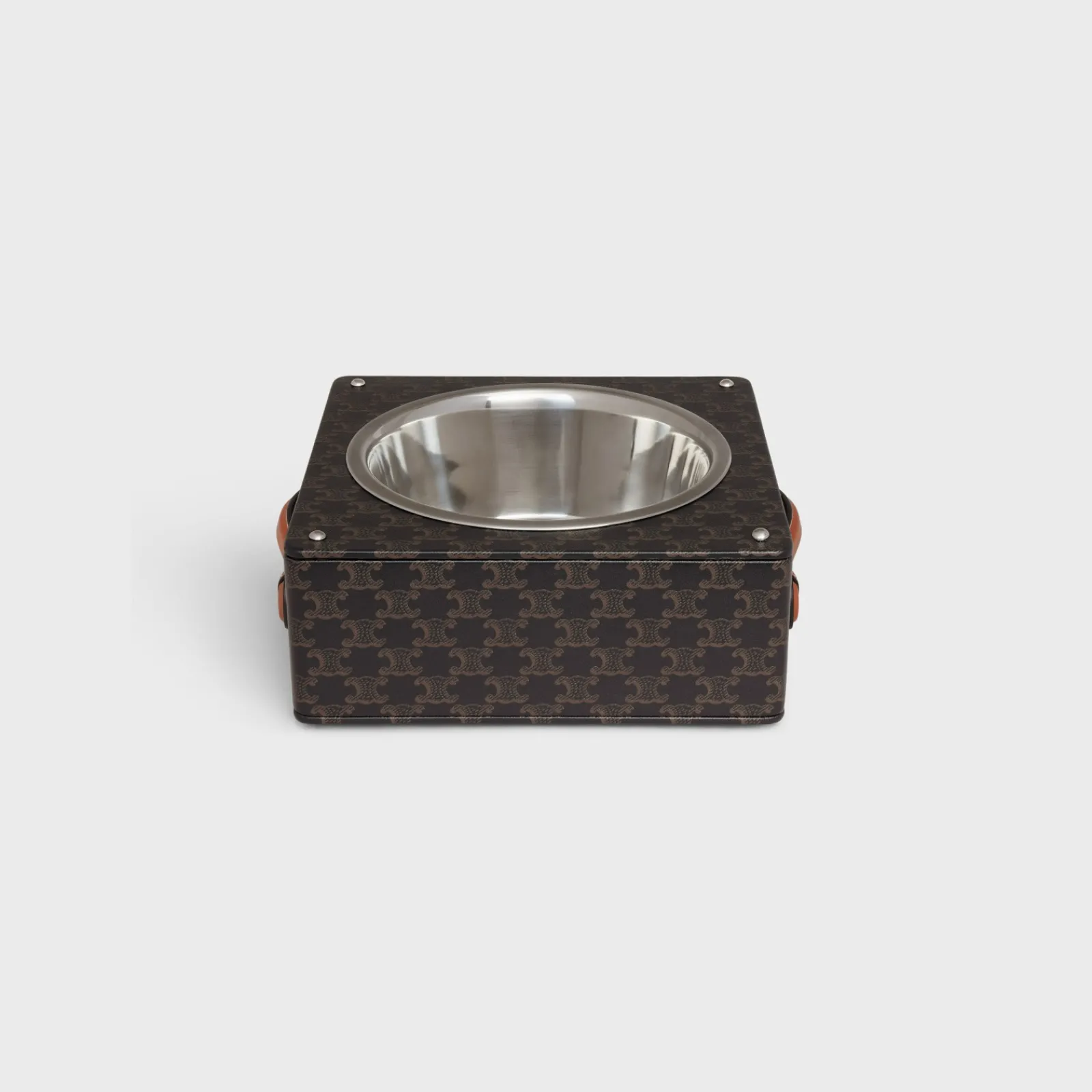Hot Single Dog Bowl in Nappa Lambskin with Triomphe Canvas Print and Calfskin Dog Accessories