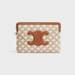 Clearance SMALL POUCH WITH STRAP in TEXTILE WITH TRIOMPHE PRINT AND CALFSKIN Women More Lines·Cuir Triomphe | Categories·Pouches And Tech Accessories
