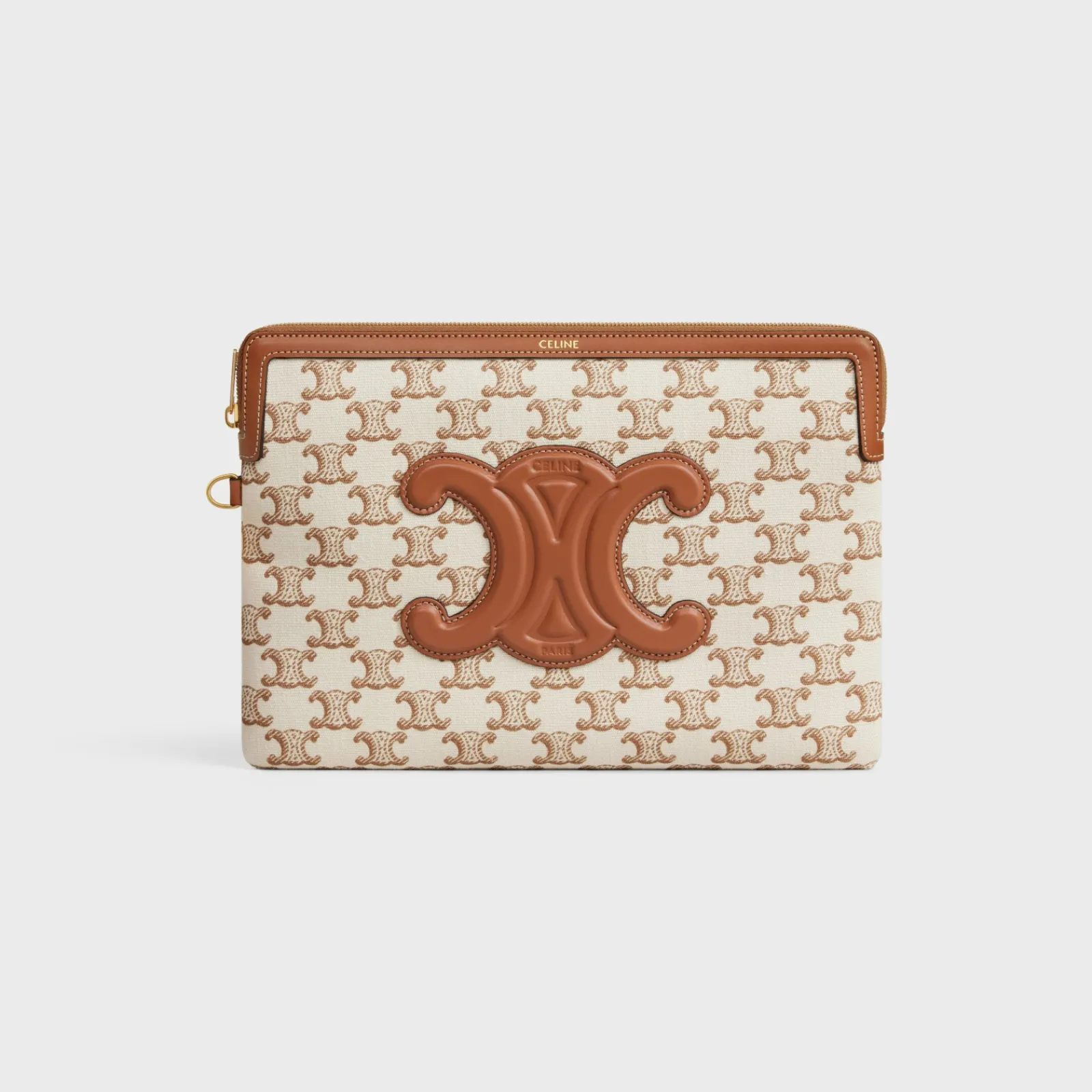 Clearance SMALL POUCH WITH STRAP in TEXTILE WITH TRIOMPHE PRINT AND CALFSKIN Women More Lines·Cuir Triomphe | Categories·Pouches And Tech Accessories