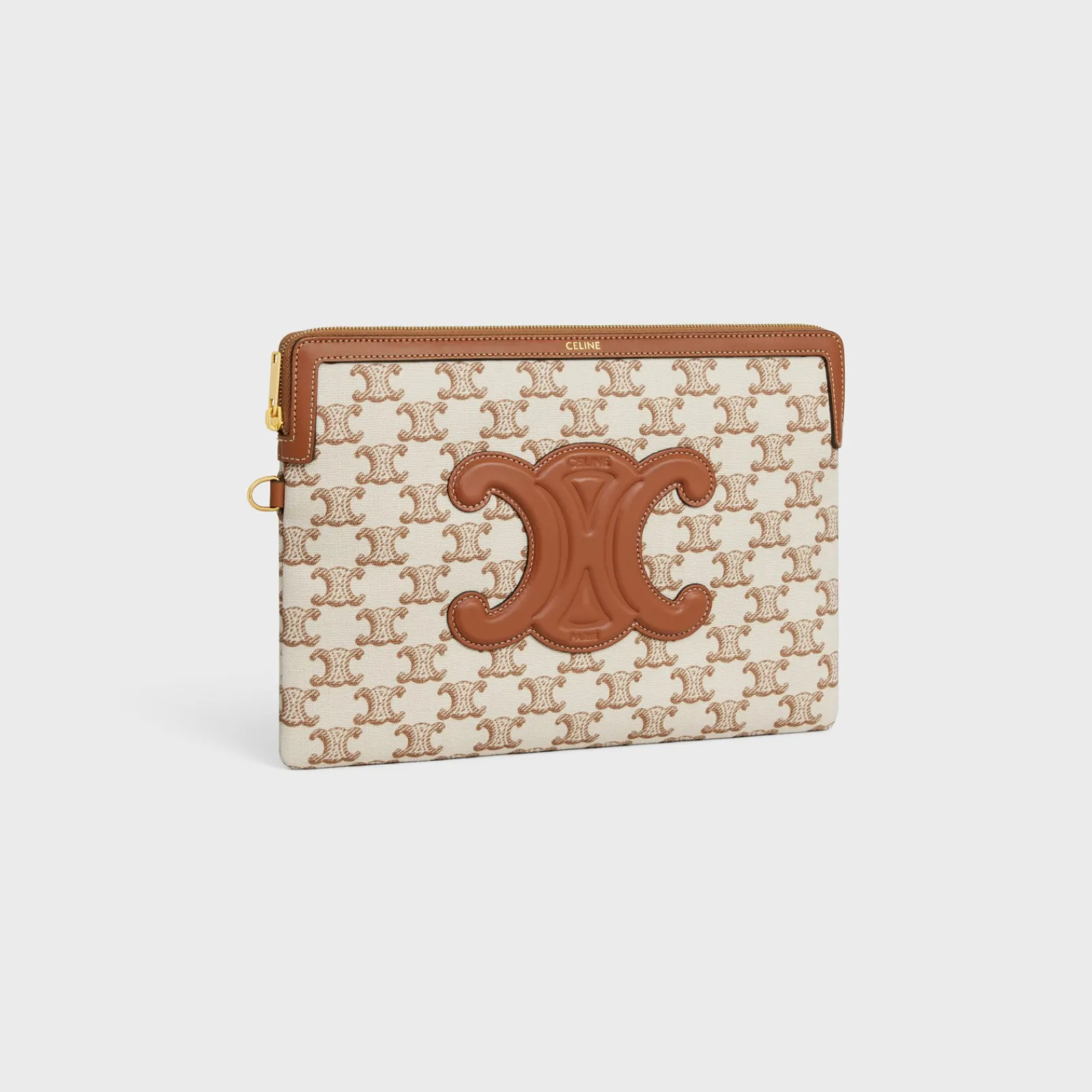 Clearance SMALL POUCH WITH STRAP in TEXTILE WITH TRIOMPHE PRINT AND CALFSKIN Women More Lines·Cuir Triomphe | Categories·Pouches And Tech Accessories