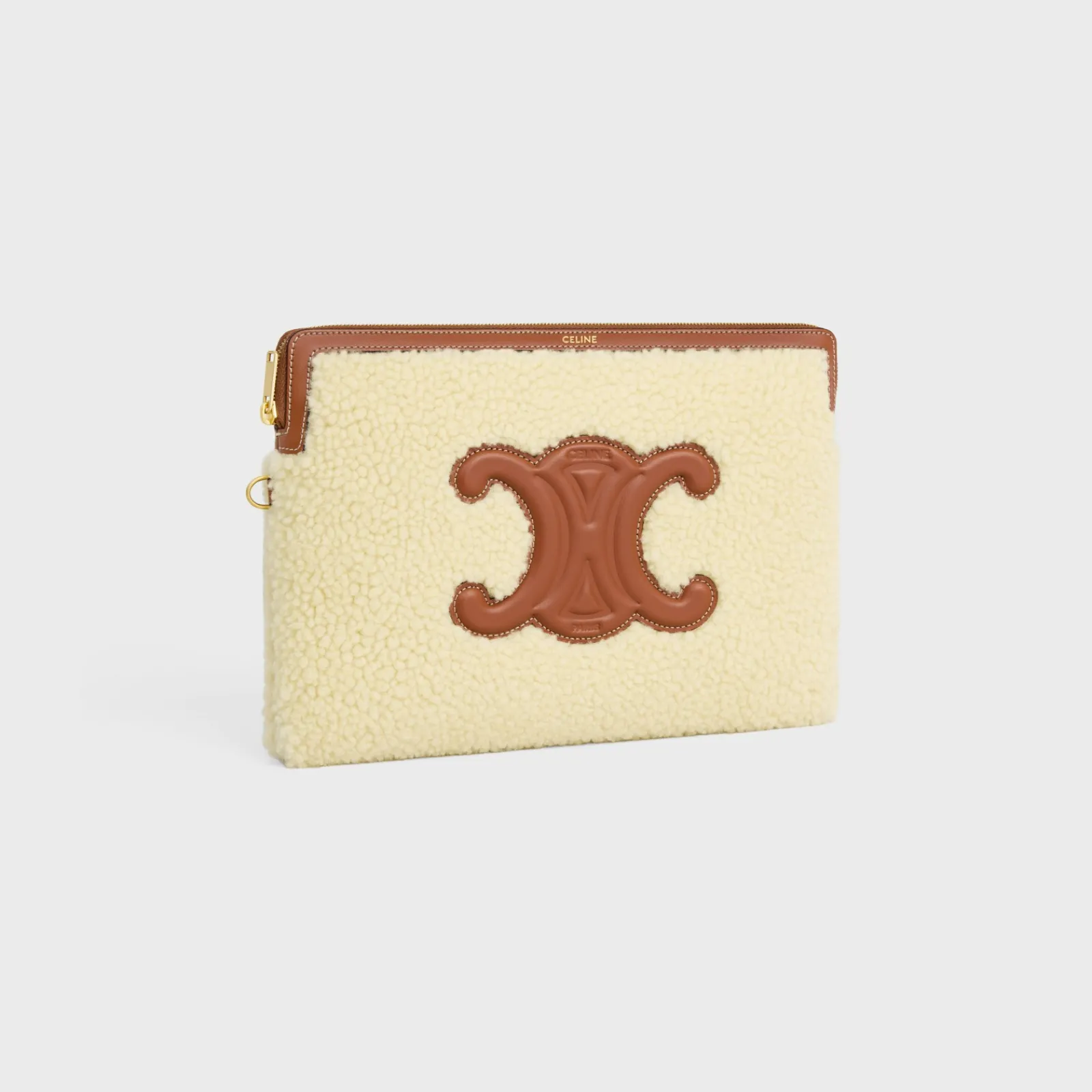 Online SMALL POUCH WITH STRAP in SHEARLING AND CALFSKIN Women More Lines·Cuir Triomphe | Categories·Pouches And Tech Accessories