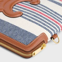 Discount SMALL POUCH WITH STRAP in STRIPED TEXTILE AND CALFSKIN Women More Lines·Cuir Triomphe | Categories·Pouches And Tech Accessories