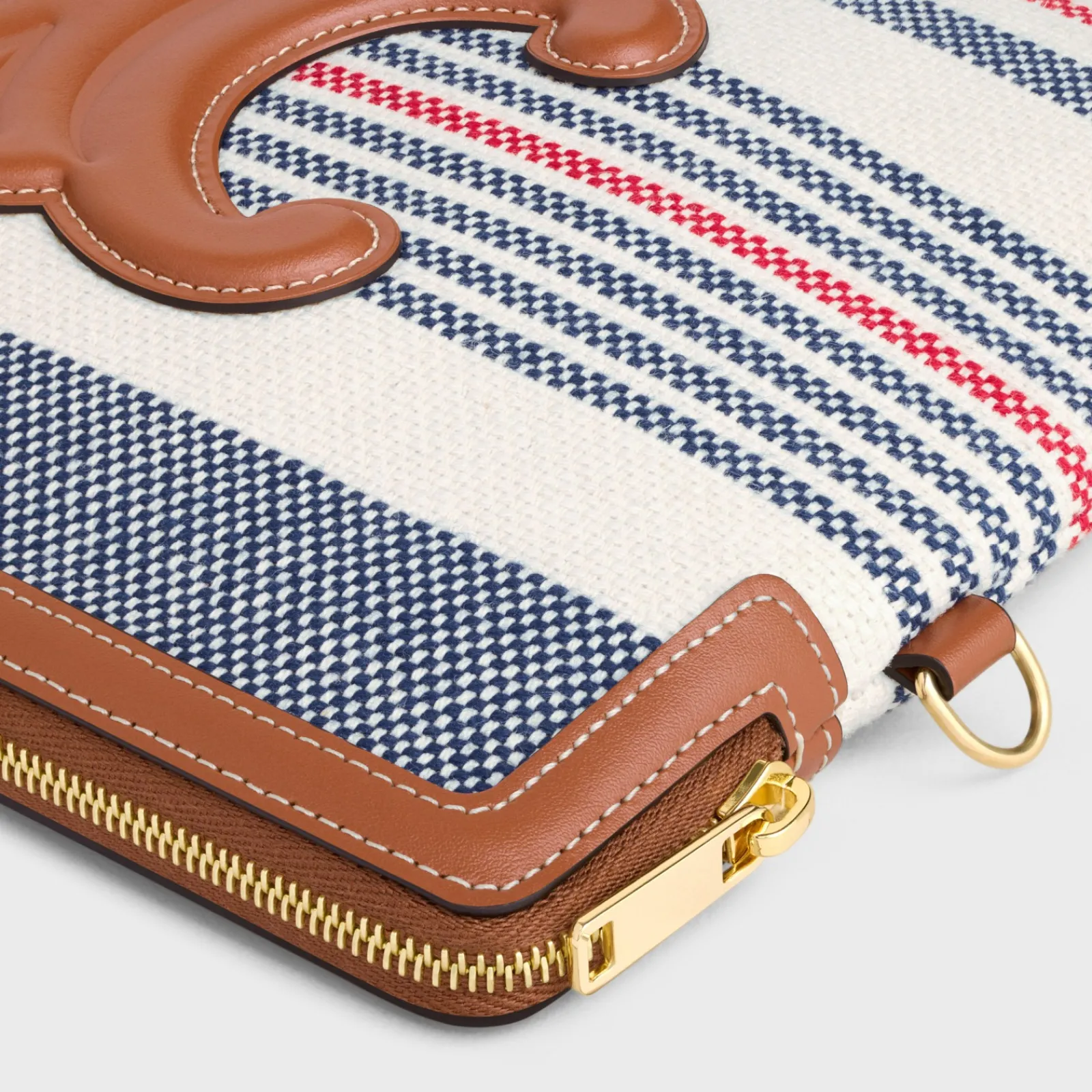 Discount SMALL POUCH WITH STRAP in STRIPED TEXTILE AND CALFSKIN Women More Lines·Cuir Triomphe | Categories·Pouches And Tech Accessories