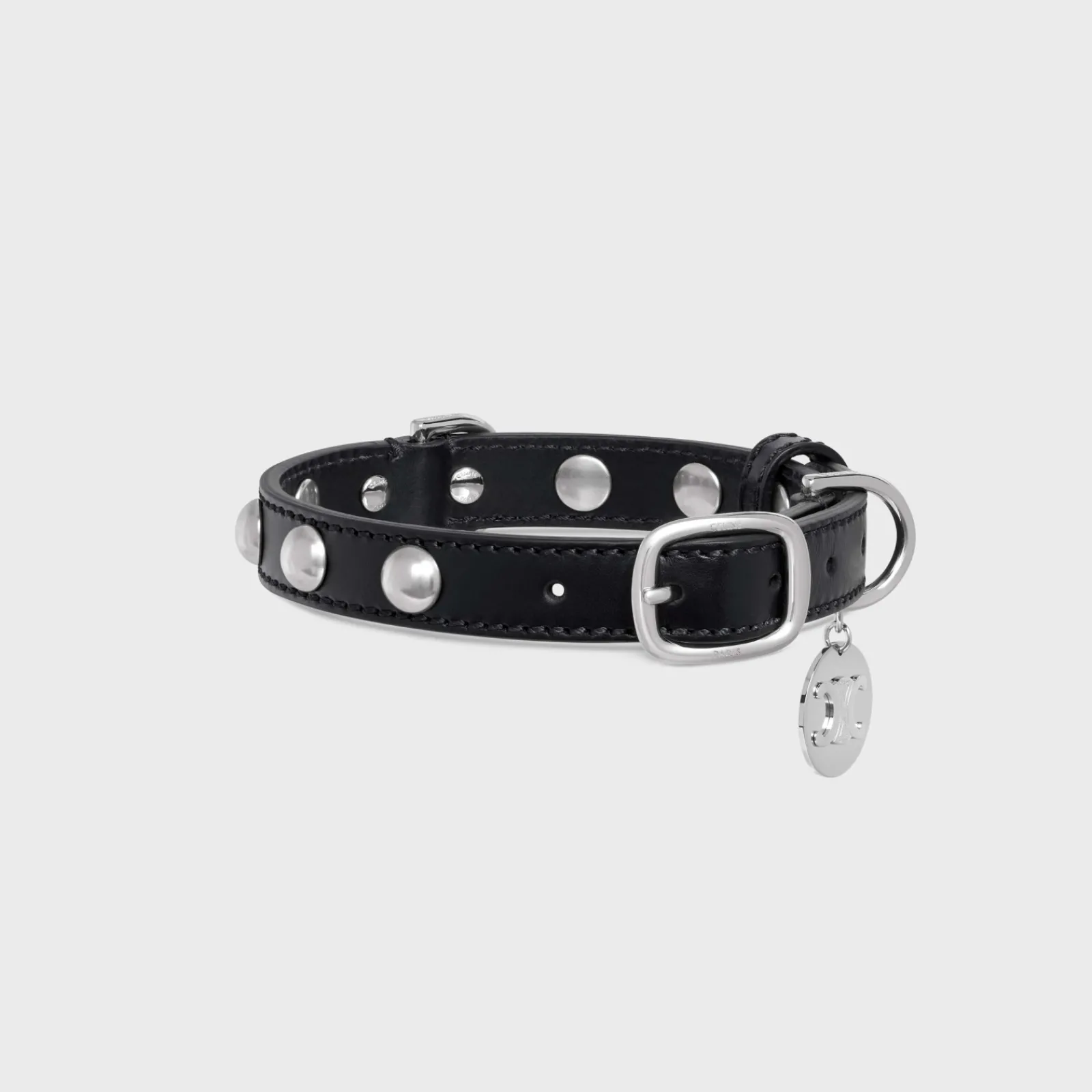 Hot Small Thin Dog Collar in Smooth Calfskin with Studs Dog Accessories