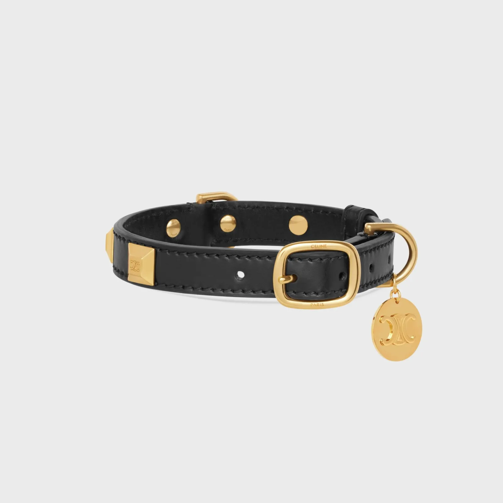 Best Small Thin Dog Collar in smooth Calfskin with pyramid studs Dog Accessories