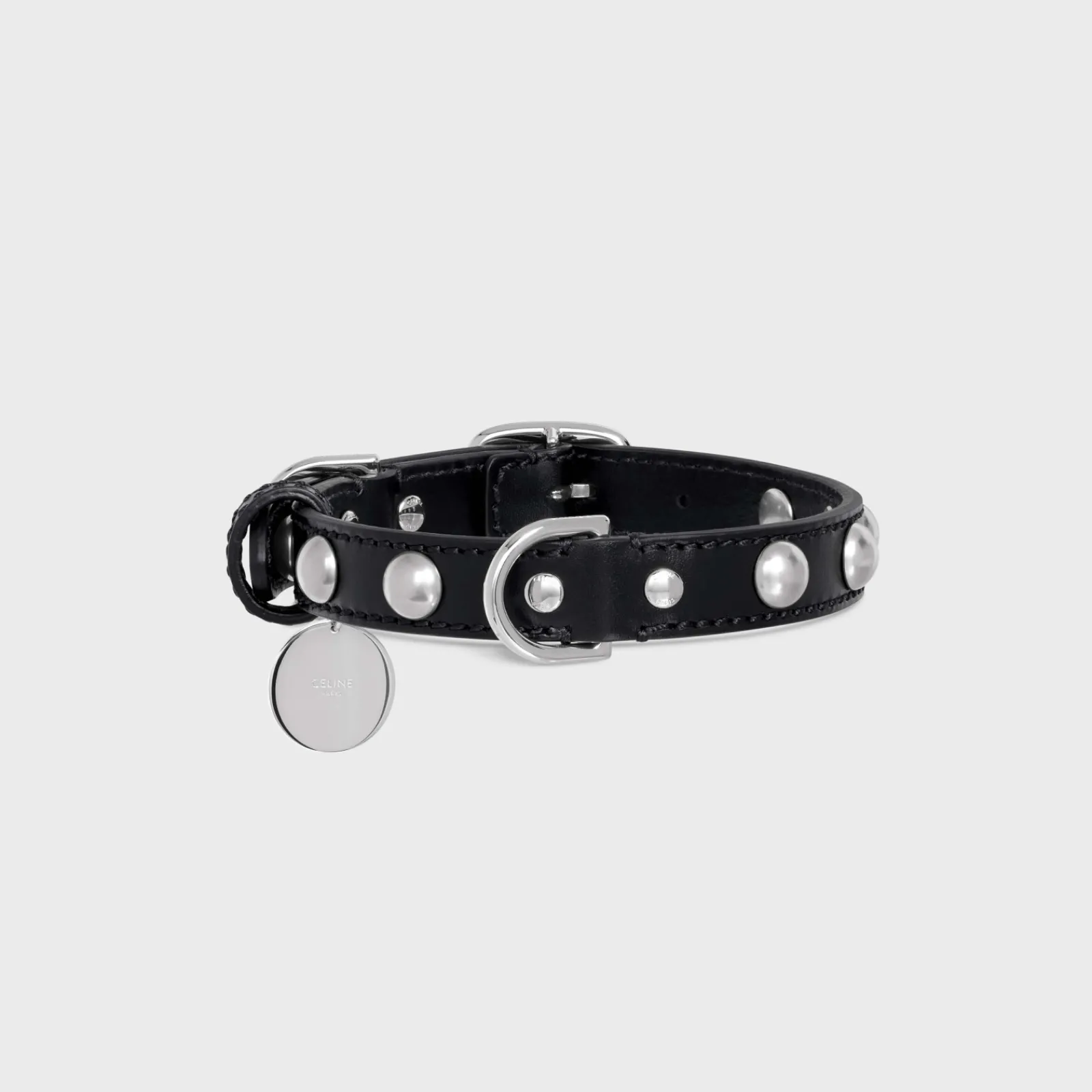 Hot Small Thin Dog Collar in Smooth Calfskin with Studs Dog Accessories