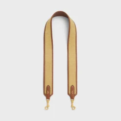 Hot STRAP in raffia effect textile and calfskin with GOLD FINISHING Women Categories·Straps And Accessories
