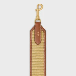 Hot STRAP in raffia effect textile and calfskin with GOLD FINISHING Women Categories·Straps And Accessories
