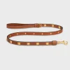 Hot THIN DOG LEASH IN SMOOTH CALFSKIN WITH PYRAMID STUDS Dog Accessories