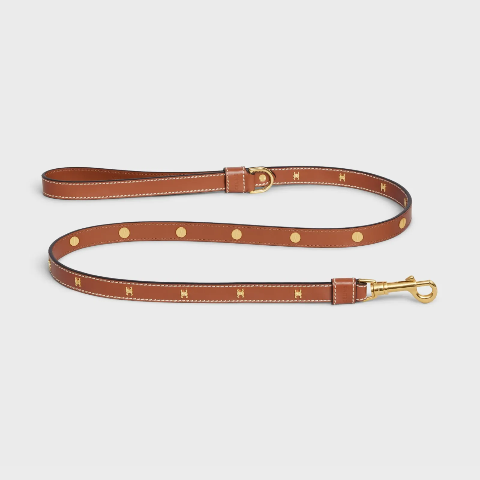 New Thin Dog Leash in Smooth Calfskin with Studs Triomphe Dog Accessories