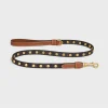 Fashion Thin Dog Leash in Triomphe Canvas and Calfskin with studs Dog Accessories