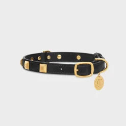 Outlet Thin Medium Dog Collar in smooth Calfskin with pyramid studs Dog Accessories