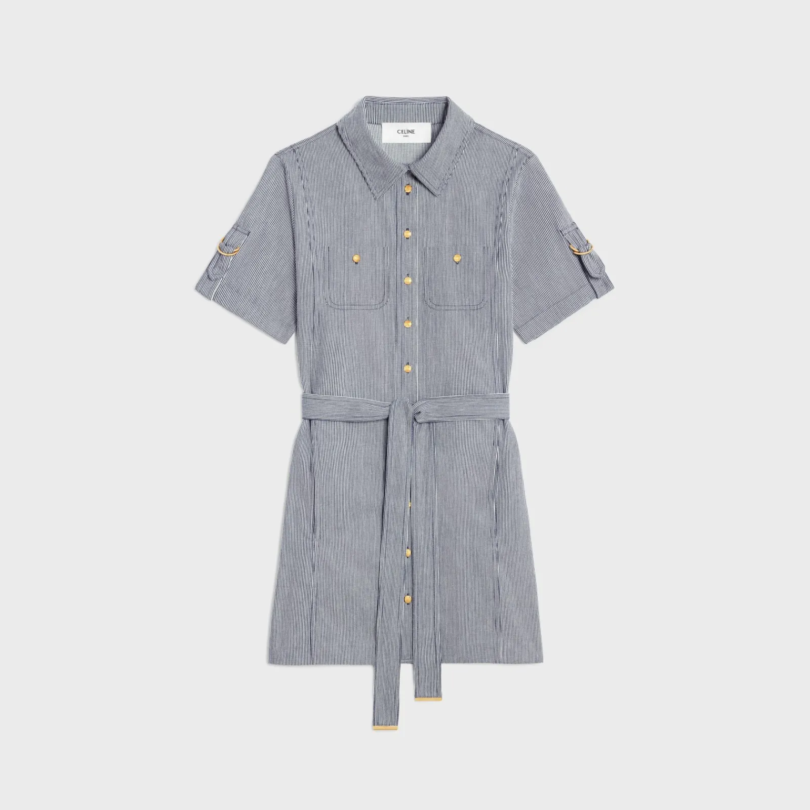 Fashion trapeze mini dress in striped cotton Women Dresses And Skirts