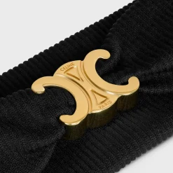 Fashion Triomphe Athletic Headband in Polyamide, Elastane and Brass with Gold Finish Women Hair Accessories