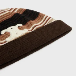 New triomphe beanie in striped wool Women Beanies And Scarves