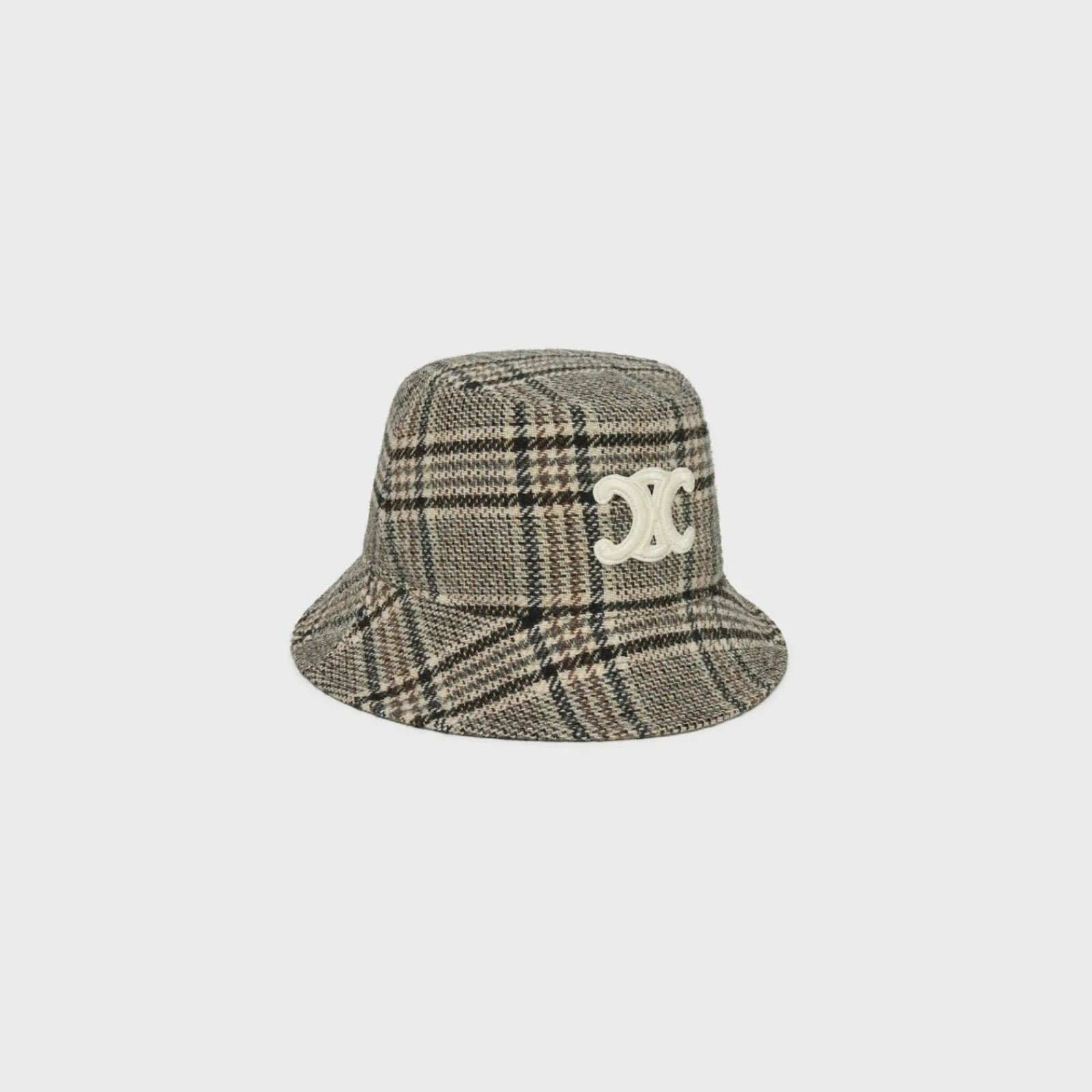 Fashion triomphe bucket hat in checked wool Women Bucket Hats And Caps
