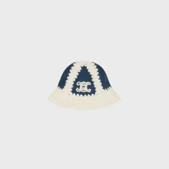 Discount triomphe bucket hat in crocheted wool and denim Women Beanies And Scarves