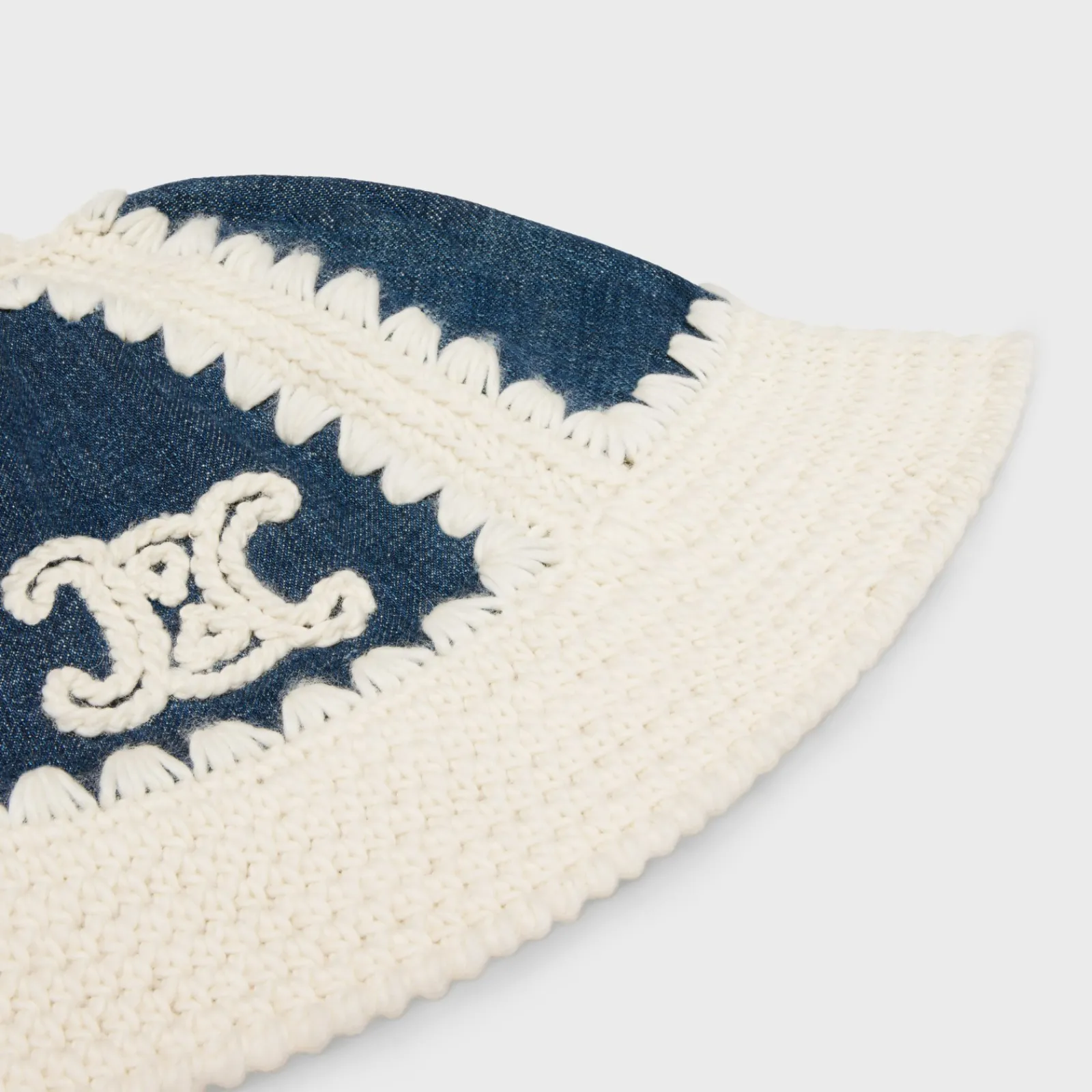 Discount triomphe bucket hat in crocheted wool and denim Women Beanies And Scarves