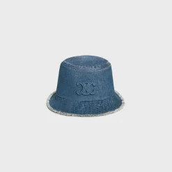 Hot triomphe bucket hat in dark union wash denim Women Bucket Hats And Caps