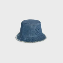 Hot triomphe bucket hat in dark union wash denim Women Bucket Hats And Caps