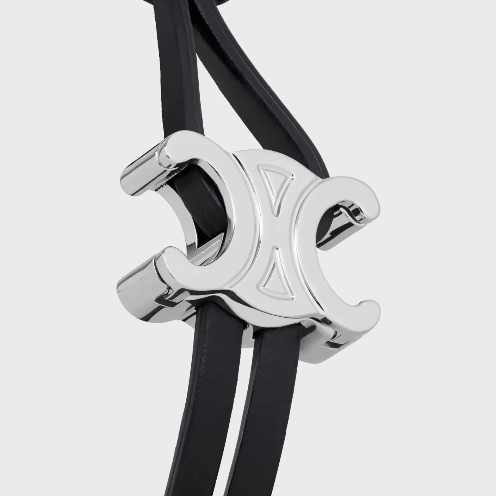 Discount Triomphe Clasp Bracelet in Calfskin and Brass with Rhodium Finish Bracelets & Rings