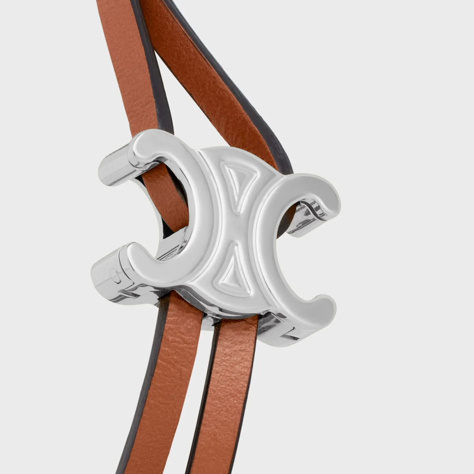 Fashion Triomphe Clasp Bracelet in Calfskin and Brass with Rhodium Finish Bracelets & Rings