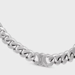 New Triomphe Gourmette Necklace in Brass with Rhodium Finish Necklaces