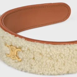 Discount Triomphe Headband in Shearling, Calfskin and Brass with Gold Finish Women Hair Accessories