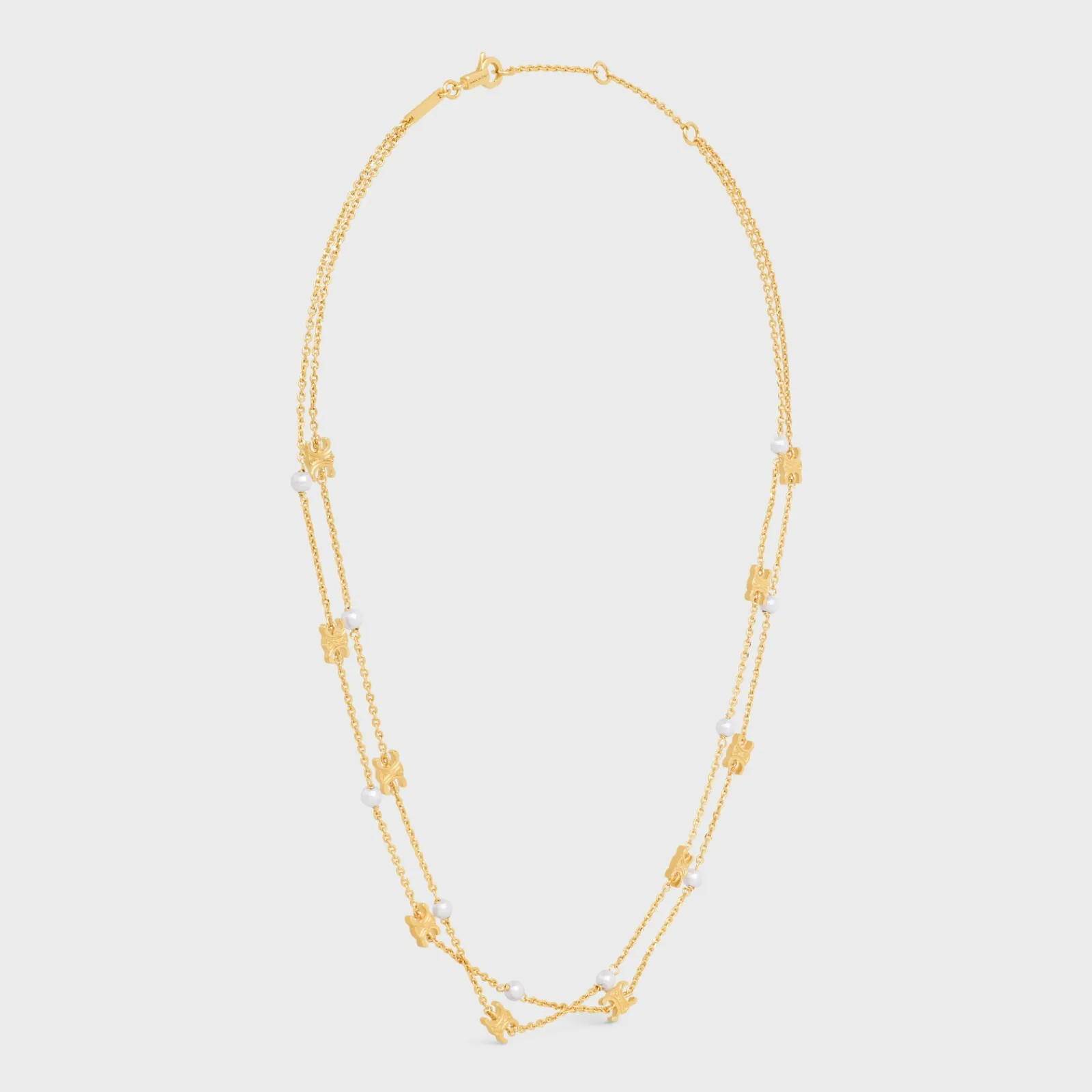 Fashion Triomphe Pearl Double Necklace in Brass with Gold Finish and Resin Pearls Women Triomphe | Categories·Necklaces