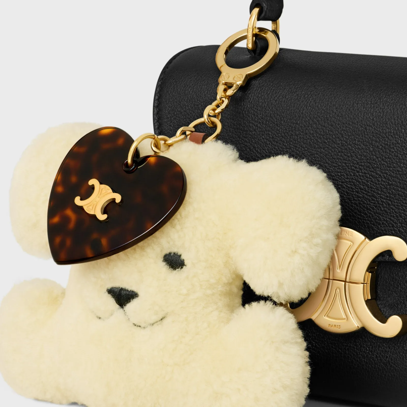 Discount TRIOMPHE pom-pom keyring with heart in SHEARLING AND ACETATE with GOLD FINISHING Women Categories·Straps And Accessories