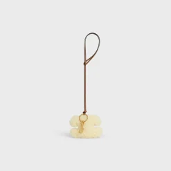 Clearance TRIOMPHE pom-pom keyring in SHEARLING AND SMOOTH CALFSKIN with Gold Finishing Women Categories·Straps And Accessories
