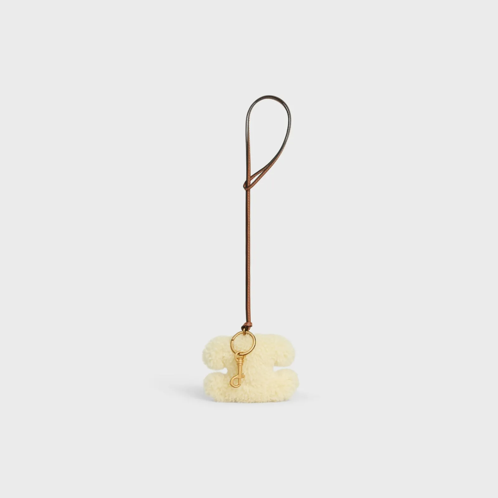 Clearance TRIOMPHE pom-pom keyring in SHEARLING AND SMOOTH CALFSKIN with Gold Finishing Women Categories·Straps And Accessories