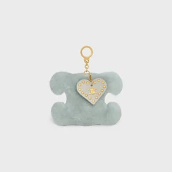 Best TRIOMPHE pom-pom keyring with HEART in SHEARLING AND CALFSKIN with GOLD FINISHING Women Categories·Straps And Accessories
