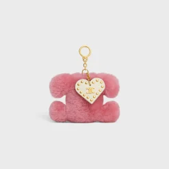 Fashion TRIOMPHE pom-pom keyring with HEART in SHEARLING AND CALFSKIN with GOLD FINISHING Women Categories·Straps And Accessories